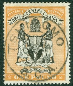 SG 29 British Central Africa 1895. £1 black & yellow-orange. Very fine used...