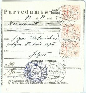 68999 - LATVIA - POSTAL HISTORY - MONEY ORDER: Krimunas 1934-