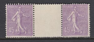 France Sc 143 MLH, 1926 45c light violet Sower,  Interpanneau pair, fresh, VLH