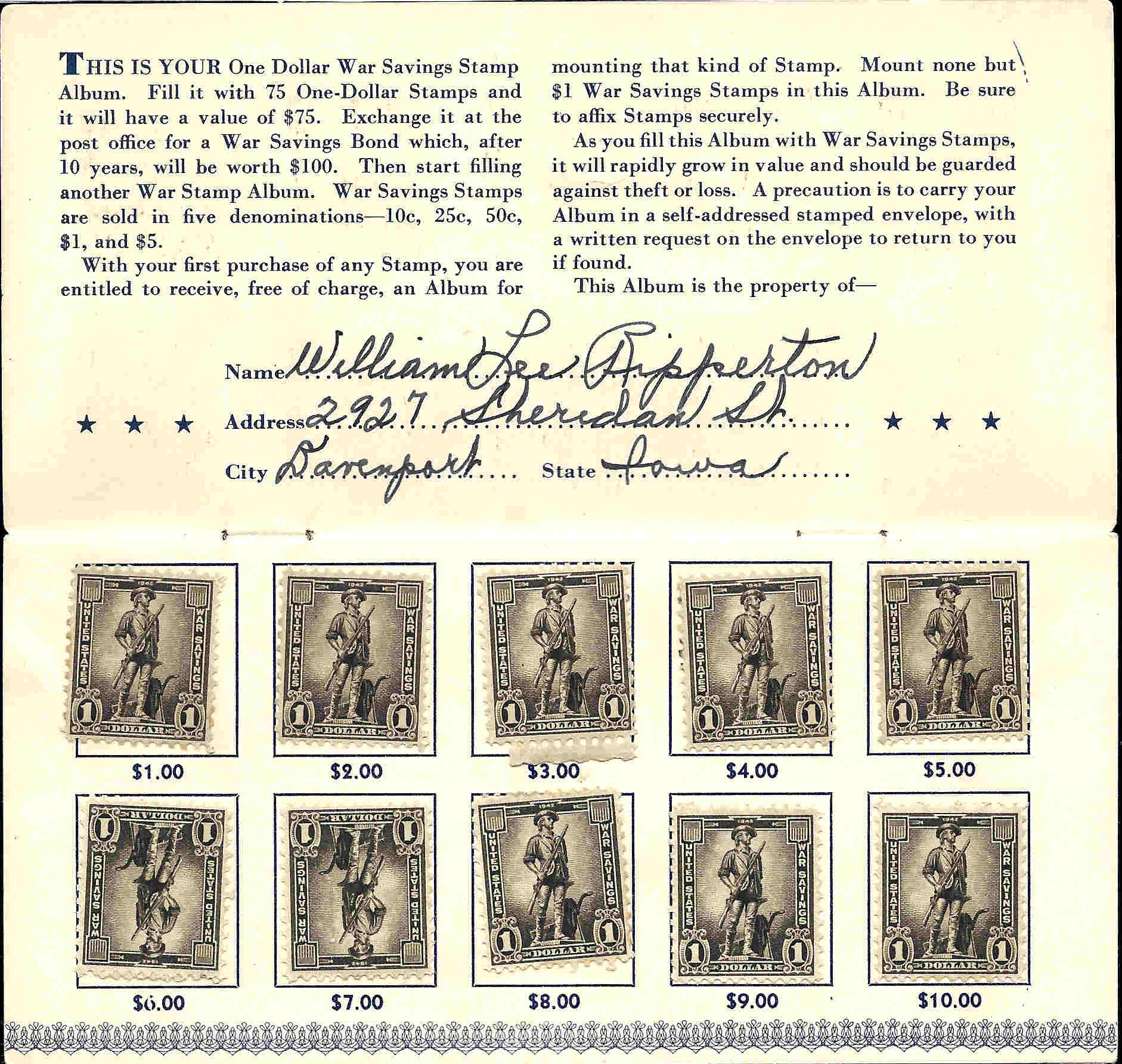 WS10 War Savings Bonds Album... 40 1.00 Unused Stamps... SCV 500.00