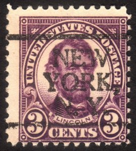 1923, US 3c, Lincoln, Used, New York precancel, Sc 555