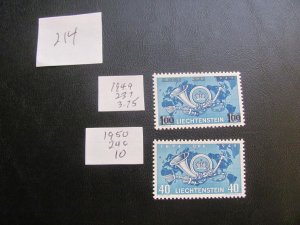 LIECHTENSTEIN 1949-50 MNH  SC 237,246 SETS  XF  $13.75 (214) NEW COLL.