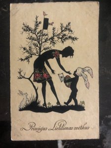 1928 Riga Latvia Postcard Cover To New York USA happy Easter candles