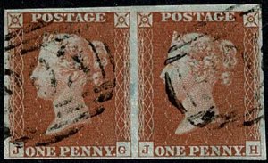 GB 1d Red pair JG-JH. Fine used 4 margins, numeral cancellation. SG 8/12