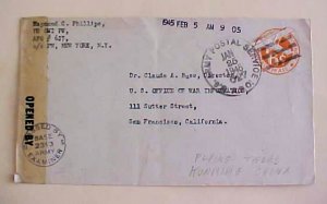 US in CHINA FLYING TIGER JAN 1945 APO 627 CENSORED KUNMING