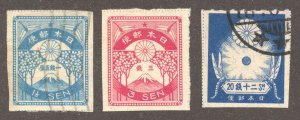 Japan Scott 180,182,187 Used/Unused HNGAI - 1923 Cherry Blossoms/Dragonfly