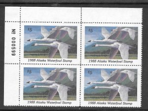 Alaska #AK4 MNH Plate Block 1988 State Duck Stamp