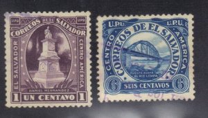 EL SALVADOR  SCOTT# 495, 499 USED 1c, 6c 1924-25