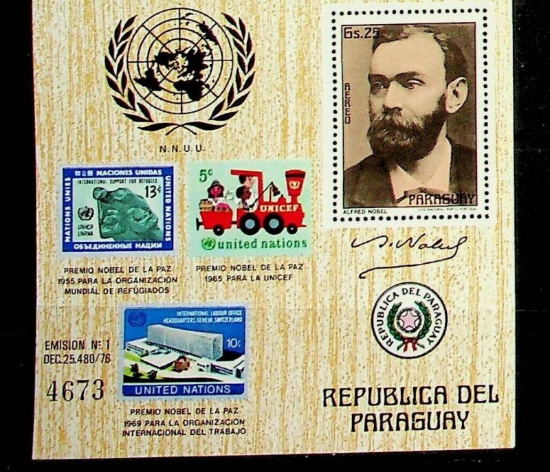 PARAGUAY Sc C457 NH SOUVENIR SHEET OF 1978 - A.NOBEL - (JS23)