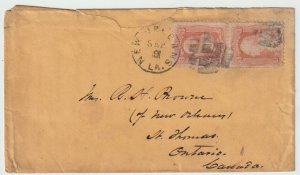 Rare Scott #94 Pair on 1891 Cover Tied New Orleans La. to Ontario Canada