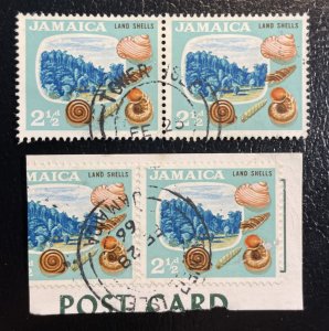 Jamaica #220 Used Pair + Issue on paper - Land Shells Snails 1964