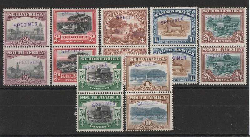 SOUTH AFRICA : 1927 Pictorial set 2d to 10/-, bilingual pairs, SPECIMEN. RARE!