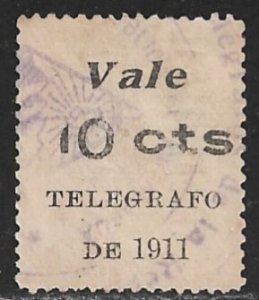 NICARAGUA 1911 10c on 5 on 2 Telegraph Stamp Small 1 in 10  T151var VFU