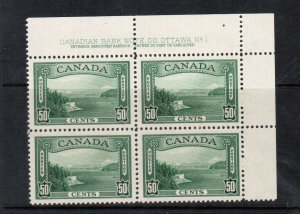 Canada #244 Mint Plate #1 UR Block - Stamps Never Hinged Lightly Hinged Margin