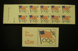 BK186A, Scott 2528a, 29c Flag & Olympic Rings, MNH Complete Booklet of 10