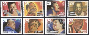 United States #2854-61 29¢ Blues & Jazz Artists (1994). Eight singles. MNH