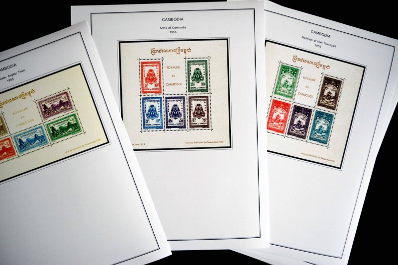 COLOR PRINTED FRENCH SE ASIA 1886-1956 STAMP ALBUM PAGES (32 illustrated pages)