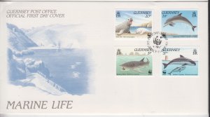 Guernsey - 1990 Marine Life, set of 4 on official FDC