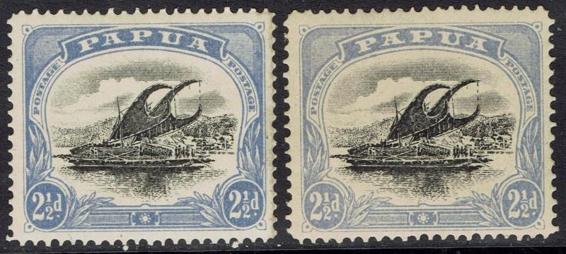 PAPUA 1907 LAKATOI SMALL PAPUA 21/2D BOTH SHADES WMK UPRIGHT PERF 12.5 