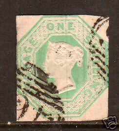 Great Britain Sc 5a used 1847 1sh pale green Queen Victoria
