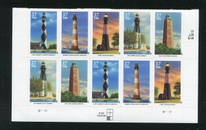 3787 - 3791 Southeastern Lighthouses Plate Block of 10 37¢ Stamps MNH