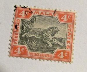 MALAYA  Sc #20 Θ used postage stamp, Tiger, Fine +