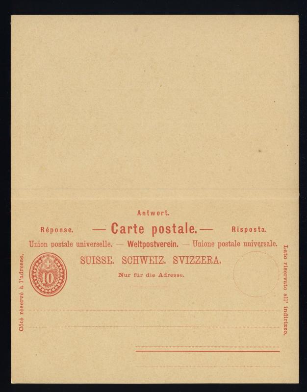 SUISSE / SWITZERLAND / SCHWEIZ POSTKARTE 10c Mit bez Antwort Mi.P29 (dat I 95)