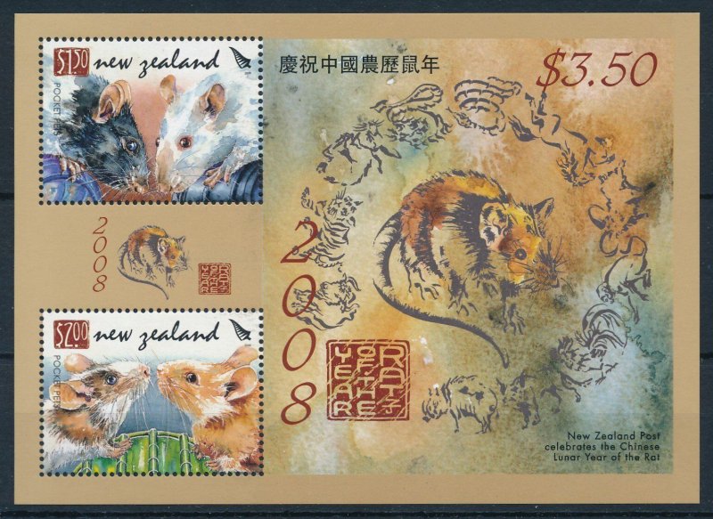 [111925] New Zealand 2008 Pocket pets Year of the Rat Souvenir sheet MNH