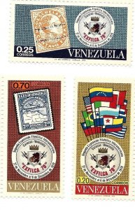 VENEZUELA 1970 EXFILCA PHILATELIC EXHIBITION STAMP ON STAMP  MAPS COATS SET OF 3