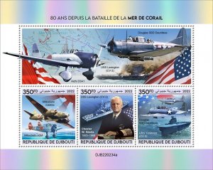 2022/08 - DJIBOUTI - BATTLE OF THE CORAL SEA  WWII   3V  complet set    MNH ** T