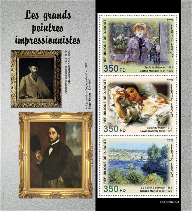 DJIBUTI - 2022 -  Great Impressionists - Perf 3v Sheet - Mint Never Hinged