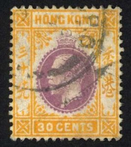 Hong Kong SG110a 30c purple and orange Wmk Mult Crown CA Cat 9 pounds