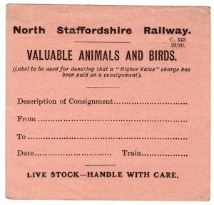 (I.B) North Staffordshire Railway : Transit Label (Animals & Birds) 