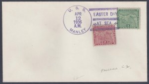 US 1936 NAVY USS MANLEY EASTER DAY AT SEA COLUMBIA STAMPS PANAMA CANAL