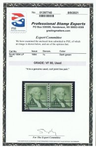 GENUINE SCOTT #1054 USED DARK GREEN COIL LINE PAIR PSE CERT GRADED VF-80 #19376