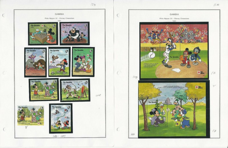 Gambia Stamp Collection on 24 Steiner Pages, 1991-94 Mint NH Sets Disney, JFZ