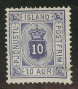 Iceland Scott o6 1876 official  perf 14x13.5 CV$67 Faulty