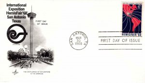 USA 1968 FDC Sc 1340 HemisFair Artcraft Cachet San Antonio TX