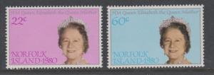 Norfolk Island 1980 Queen Mother's Birthday Sc#271-272 MNH