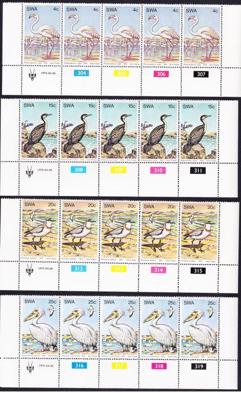 SWA Water Birds 4v Strips of 5 with Control numbers SG#330-333 SC#429-432