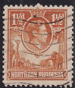 Northern Rhodesia 1938 - 52 KGV1 1 1/2d Yellow Brown used SG 30 ( H524 )