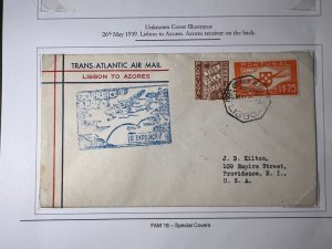 1939 Portugal FAM 18 FFC Airmail Cover Lisbon to Providence RI USA via Azores