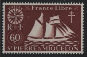 St Pierre et Miquelon 1942 MNH Sc 305 60c Fishing schooner Variety (4)