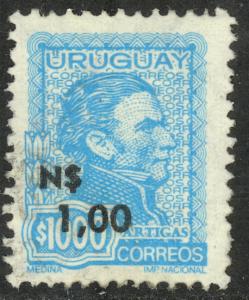 URUGUAY 1975 1p on 1000p General Jose Artigas Surcharge Issue Sc 932 VFU
