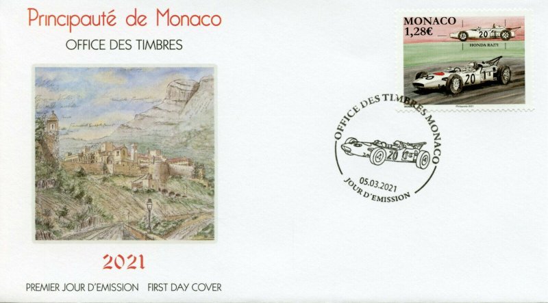 Monaco Sports Stamps 2021 FDC Legendary Race Cars Honda RA271 Auto Racing 1v Set 