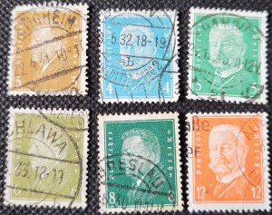 Germany, 1928-32, Weimar Republic presidents, short set of 6, used, SCV$4.40