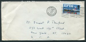 1967 Ipswich, Suffolk - England to New York, NY USA - EFTA Stamp - Bold Strike!