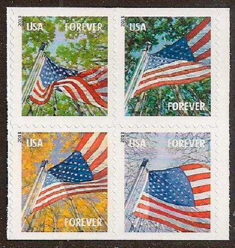 US 4799a Flag for All Seasons forever block set (4 stamps, AVR BK20) MNH 2013