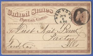 1873 Scott UX3 1c Liberty used postal card New York Numeral 10 Negative cancel