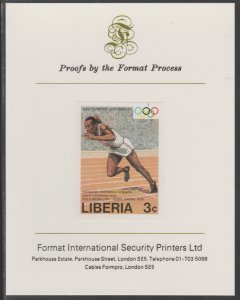 LIBERIA 1984 RUNNING - JESSE OWENS  imperf on FORMAT INTERNATIONAL PROOF CARD